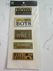 Making Memories Self Adhesive Woven Labels ~ Boy ~ 5PC Built Tough Scrapbooking