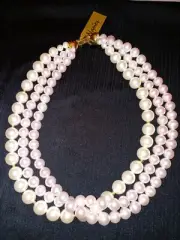NWT VINTAGE NAPIER TRIPLE STRAND FAUX PEARL GOLDTONE NECKLACE PAT #
