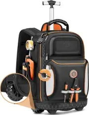 Backpack Tool Bag with Wheel, Rolling for Electrician Heavy...
