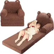 MOMCAYWEX Foldable Kids Sofa, Sherpa Teddy Bear Toddler Couch with Tri Folding Foam Cushions, Comfy Couch for Kids Age 18 Months and Up