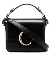 Chloé Mini Chloe C Bag in Black Shiny & Suede Calfskin