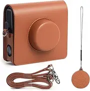 TYUANDOUER Case for Fujifilm Instax Wide EVO Hybrid Instant Camera, PU Leather Wide Evo Case & Decorative Lens Cap Sticker for Fuji Instax Wide Evo, with Adjustable Straps and Anti-Loss Rope - Brown