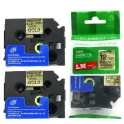 2/Pack 12mm Black on Reflective Gold P-touch Model PT1400, PT-1400 Label Maker