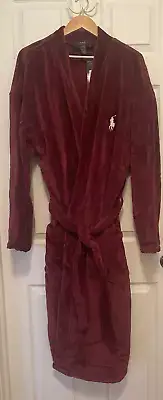 Polo Ralph Lauren Velour Bath Robe Burgundy S/M L /XL 100% Cotton Pony NEW NWT