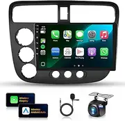 4+64G- for Honda Civic 2001-2005 Manual A/C Wireless CarPlay Car Stereo Receiver, 9 Inch Android Auto IPS 1280*720 Touchscreen Headunit,Android Car Radio DSP Bluetooth FM WiFi/GPS Navi/Backup Camera