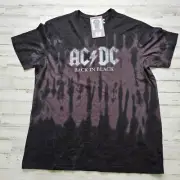 NEW AC/DC Men’s Back In Black T-shirt Graphic Tee Acid Wash Rock Band Retro 80s