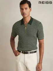 Reiss Forest Green Fallow Half-Zip Stripe Polo Shirt (AN2396) | $225