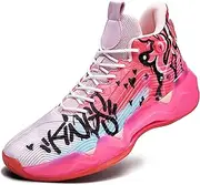 [kniaiwx] Men's High Top Basketball Shoes with Graffiti Style Sports Shoes Featuring Excellent Support Anti Slip Design Lightweight Breathable