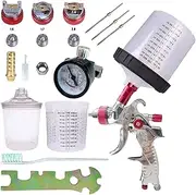 AKISEKTR HVLP Spray Gun Set, Newest Automotive Spray Paint Gun with Pressure Gauge, 3 Nozzles 1.4/1.7/2mm Nozzle and 600cc Cups, Clear Spray Cup with Scale for Car Primer, Furniture Surface Spraying