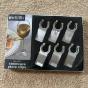 Metalla Set Of Six Stemware Plate Clips *New*