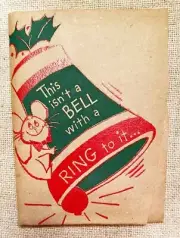 vintage FOLD-OUT Christmas Card - bell stocking jack-in-box mouse holly!!