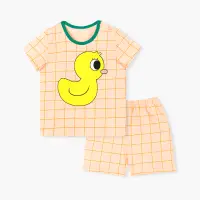 在飛比找Coupang 酷澎優惠-Uni FRIend 童款格紋黃色小鴨5分袖T恤短褲組