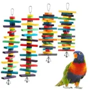 4 Pcs Bird Toys Parrot Toys with Multicolored Natural Wood Blocks, Bird Chew