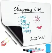 12x8 Magnetic Whiteboard for Fridge - Mini Magnetic Dry Erase Board Sheet with 3 Colored Markers and Eraser - Fridge Whiteboard for Office, Kitchen, Locker, Notice Board, or Shopping List
