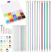 Aluminum Metal Knitting Needle Set Smooth Versatile Colored Straight Knitting Needle Kit Clear Reading Colorful Aluminum 37Pcs Knitting Needles for Beginners and Expert