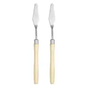 2pcs Painting Palette Knife 7.09" Flat Head Stainless Steel Blade, Beige