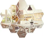 Removable Acrylic Hexagon Mirror Tiles Self Adhesive, 14 Pcs Peel and Stick Mirrors for Wall, Plastic Mirror Wall Decor for Bedroom Living Room
