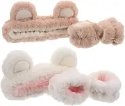 Ipetboom Cute Plush Bear Spa Headband Wristband Set for Face Washing Waterproof and Soft for Sensitive