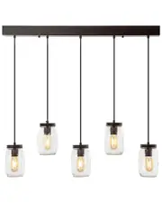 JONATHAN Y Gaines 33.25in 5-Light Mason Jar Linear LED Pendant