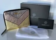 Versace Gold/Pink/Silver Calf Leather Medium Zipper Wallet Made in Italy NWT