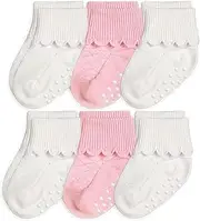 [Jefferies Socks] Baby Girls' Non-Skid Scalloped Turn Cuff 6 Pack