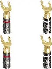 tunghey 4Pack Plugs Spade Connector 45 Degree Audio Screw Fork Adapter Y Type Banana Plugs Solder-Free Y Plug Audio Jack Connector