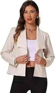 [Allegra K] Women's Open Front Shawl Collar Long Sleeve Casual Elegant Jacket, Beige, L