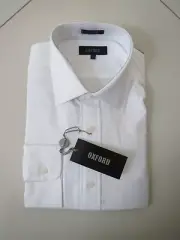 Oxford Men's White Herringbone Regular Fit Business Shirt Size:M