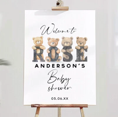 Personalised Baby Shower Welcome Sign Poster Print Teddy Bear Nursery Print
