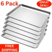 6 Pack Full Size Aluminum 18"x 26" Bun Sheet Baking Pan Wire Rim Commercial CPS