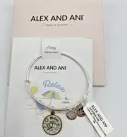 Alex And Ani Sterling Silver Happy Retirement Bangle Bracelet w/Charms 2021 NWT