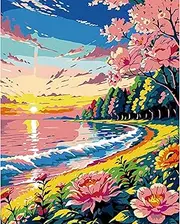 GwaOery Paint by Numbers Kits for Adults, Lake DIY Color Oil Painting Acrylic Paintswith Paint Brushes Acrylic Pigment Drawing Paintwork Home Wall Decor for Beginner, 40 * 50cm Frameless