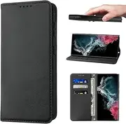 [LANJLM] Wallet Case for Samsung Galaxy S22 Ultra Phone Cases Premium Leather PU Flip Cover Magnetic Shockproof Closure Book Design with Kickstand Feature & Card Slots Galaxy S22 Ultra Case - Black