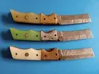 Handmade DAMASCUS STEEL RAISIN MICARTA TANTO FOLDING KNIFE with leather cover