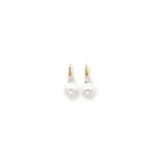 14k Yellow Gold 7mm FW Cultured Pearl A Real Diamond Leverback Earring