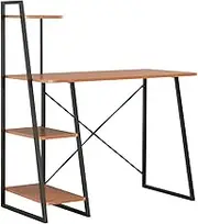 Desk Computer Gaming Home Office Shelves Table Adjustable Modern Brown Black Workstation Sturdy Steel 102x50x117 cm