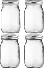 BEWAVE Glass Mason Jars, 16oz Clear Glass Jars with Lids for Sealing, Regular Mouth Canning Jars for Food Storage, Snacks, Candies, DIY Projects, 4 Pcs