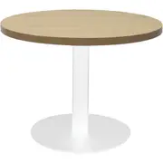 Rapidline Round Coffee Table D600 x H425mm Natural Oak Top White Satin Disc Base