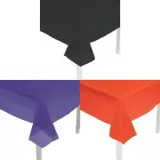 Rectangle Disposable Plastic Tablecloth Kit Orange, Purple & Black, 9 Ft