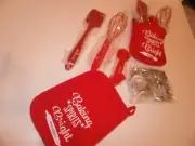 Baking gift set Potholder cookie cutter measuring spoon spatula whisk red