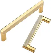 4 Pieces Kitchen Cabinet Zinc Alloy Handles Cabinet Handles Gold ?Drawer Handles Kitchen Door Handles Drawer Cupboard Pulls Wardrobe Bedroom Handlees with Screws (Hole Centers:128mm,Gold) Gold Hole (