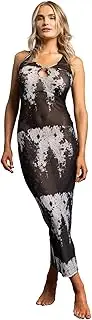 [Generic] CHALEAURA Meshed Up in Black & White Diaphanous Maxi Dress Perfect Coverage Bodycon Party Dress Beach Vacation Festival Wear