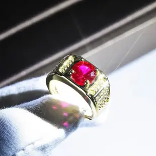 Kuroze 新款鍍pt950霸氣男士開口戒指鑲嵌紅寶石鍍18k黃金色微鑲男戒