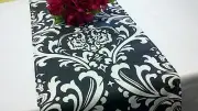 Damask Wedding Table Runner White Black 72" Traditions