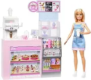 Barbie Naschcafé HXN94 Blonde Barista Doll Playset with Over 12 Accessories Including Coffee Maker/Smoothie Maker, Food and Cups
