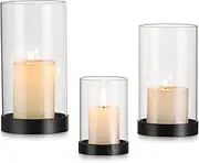 Inweder Hurricane Candle Holder for Pillar Candles: Clear Glass Hurricane Candle Holder 3Pcs Pillar Candle Holder for Tables Black Candle Holder Modern Candle Holder for Dining Table Living Room Home
