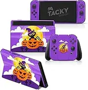 TACKY DESIGN Purple Pumpkin Skin Compatible with Nintendo Switch OLED Skin Kawaii Halloween - Vinyl 3M Nintendo Switch OLED Stickers - Spooky Switch OLED Skin for Console, Dock, Joy Con -Decal Wrap