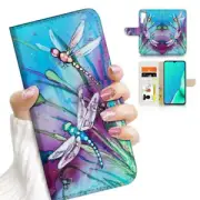 ( For Oppo A91 ) Flip Wallet Case Cover AJ23424 Blue Dragonfly