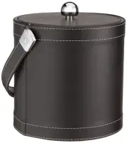 Ice Bucket with Stitched Handle, Fabric Lid and Chrome Astro Ball Knob, Black...