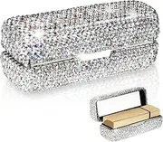 Adorila Lipstick Case with Mirror, Rhinestone Crystal Lipstick Organizer for Travel, Portable Bling Diamonds Lip Gloss Storage Holder (White), white